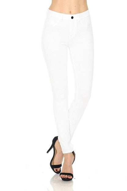 Auliné Collection Apparel White / Small Auliné Collection Womens Solid Slim Fit Color Skinny Stretchy Ponte Pants