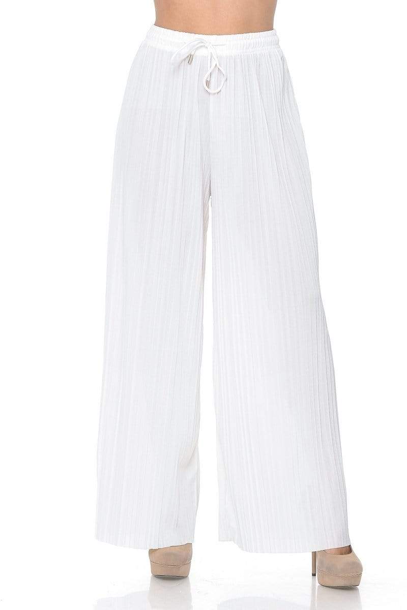 Auliné Collection Apparel Ivory / One Size Auliné Collection Womens Solid Waistband Long Pleated Chiffon Palazzo Pants