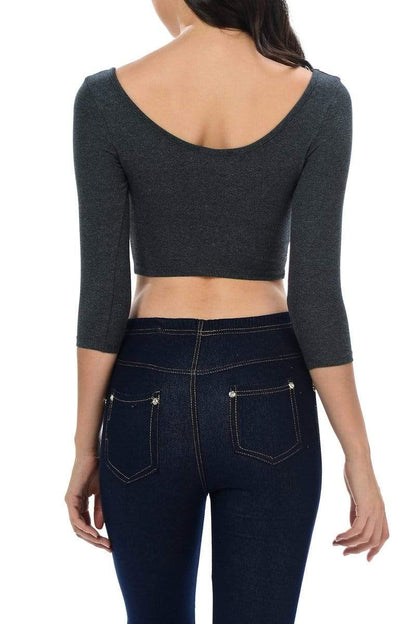 Auliné Collection Apparel Auliné Collection Womens Trendy Solid Color Basic Scooped Neck and Back Crop Top 3/4
