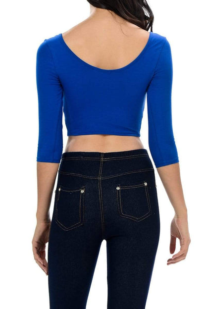 Auliné Collection Apparel Auliné Collection Womens Trendy Solid Color Basic Scooped Neck and Back Crop Top 3/4