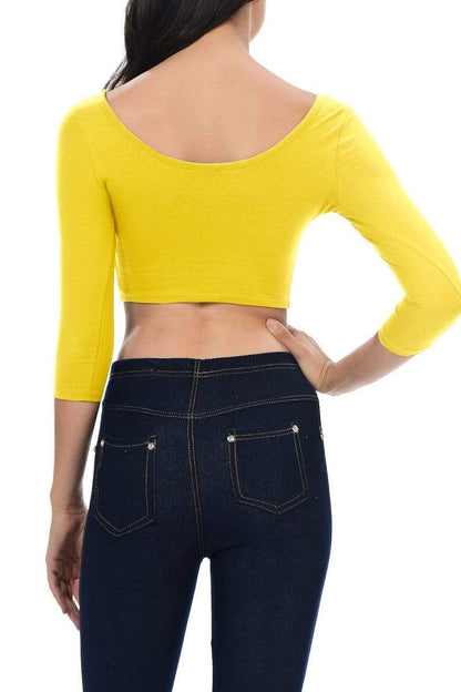 Auliné Collection Apparel Auliné Collection Womens Trendy Solid Color Basic Scooped Neck and Back Crop Top 3/4