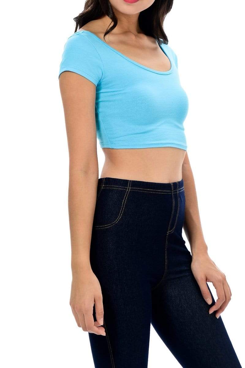 Auliné Collection Apparel Auliné Collection Womens Trendy Solid Color Basic Scooped Neck and Back Crop Top