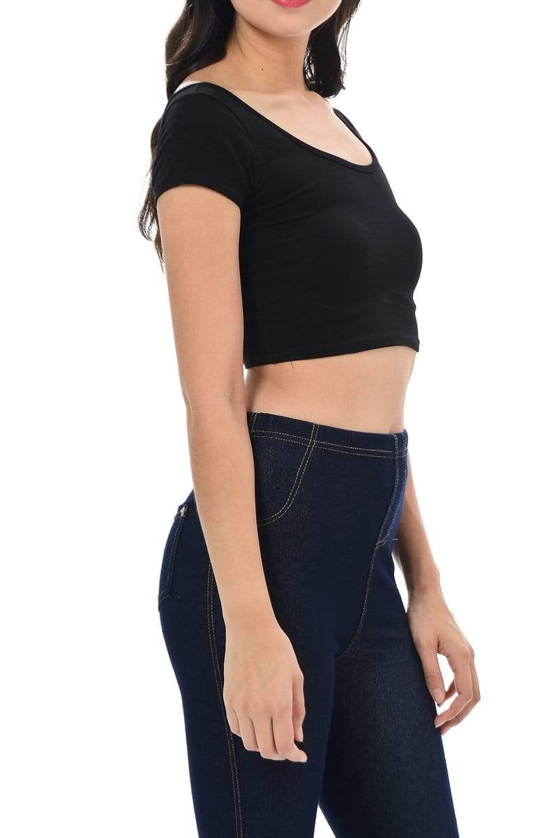 Auliné Collection Apparel Auliné Collection Womens Trendy Solid Color Basic Scooped Neck and Back Crop Top