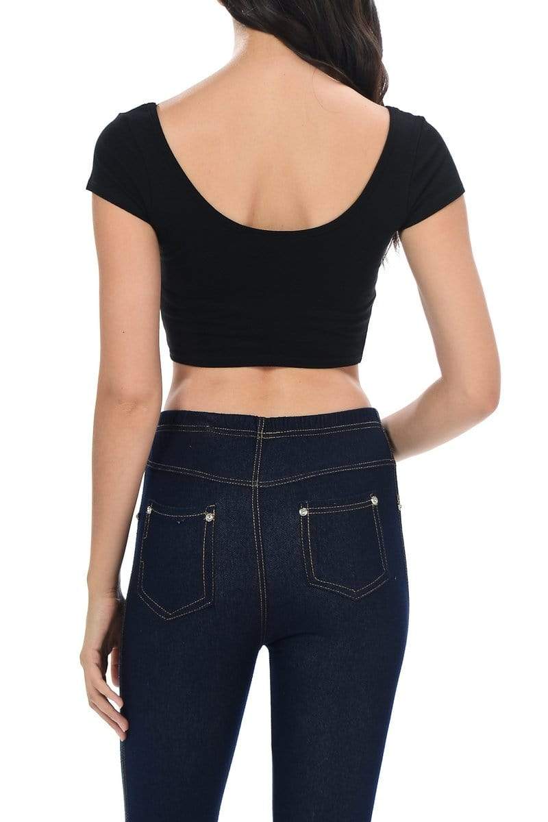 Auliné Collection Apparel Auliné Collection Womens Trendy Solid Color Basic Scooped Neck and Back Crop Top