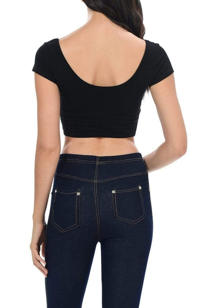 Auliné Collection Apparel Auliné Collection Womens Trendy Solid Color Basic Scooped Neck and Back Crop Top