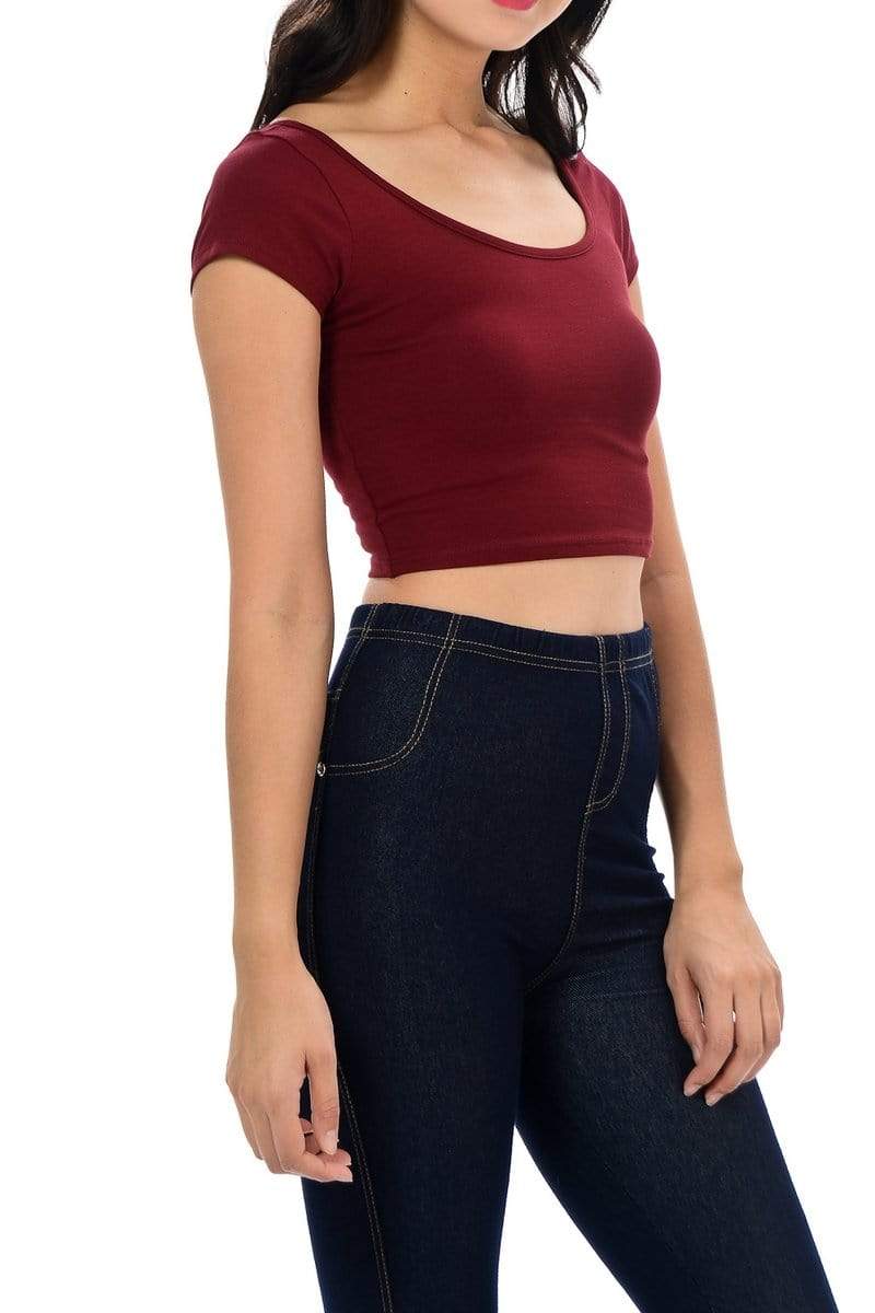 Auliné Collection Apparel Auliné Collection Womens Trendy Solid Color Basic Scooped Neck and Back Crop Top
