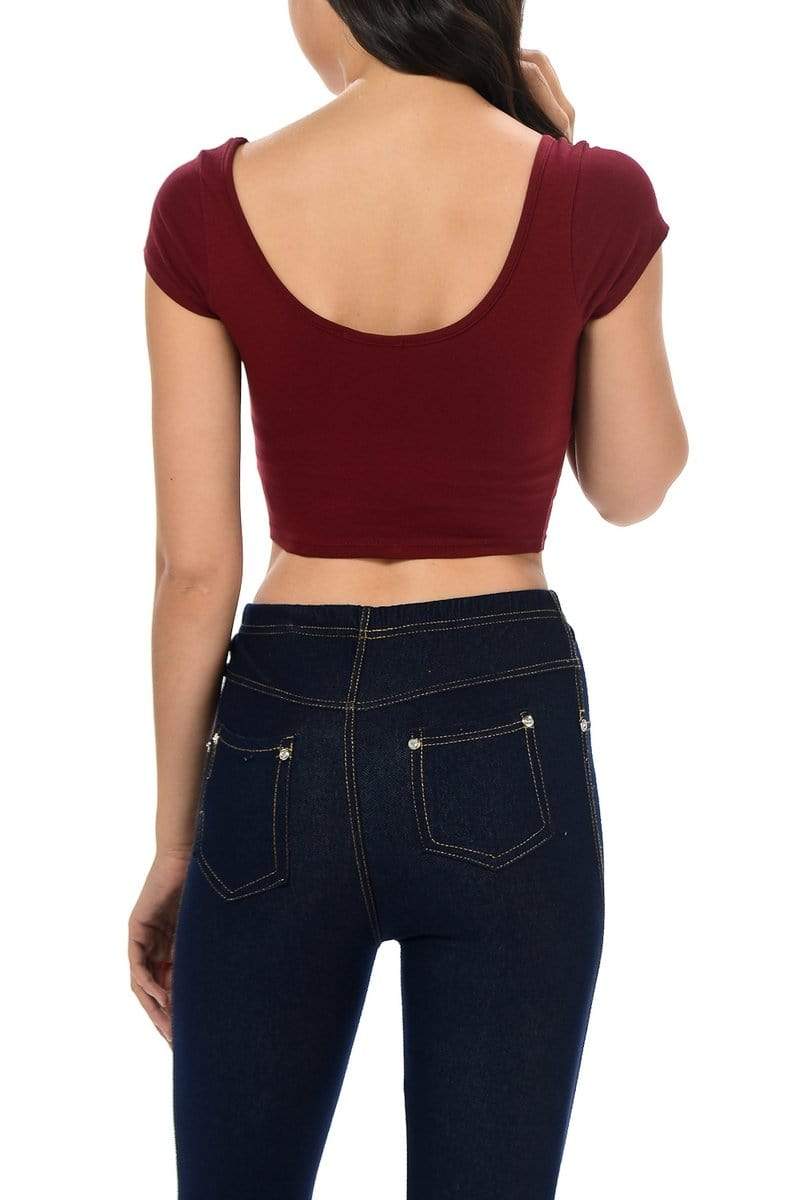 Auliné Collection Apparel Auliné Collection Womens Trendy Solid Color Basic Scooped Neck and Back Crop Top