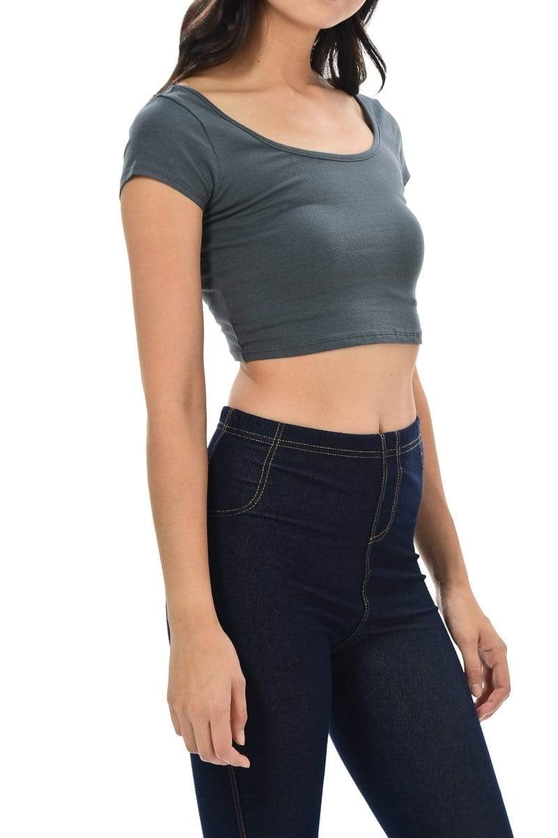 Auliné Collection Apparel Auliné Collection Womens Trendy Solid Color Basic Scooped Neck and Back Crop Top