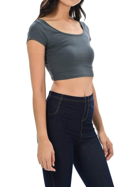 Auliné Collection Apparel Auliné Collection Womens Trendy Solid Color Basic Scooped Neck and Back Crop Top