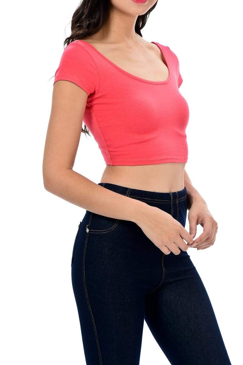Auliné Collection Apparel Auliné Collection Womens Trendy Solid Color Basic Scooped Neck and Back Crop Top