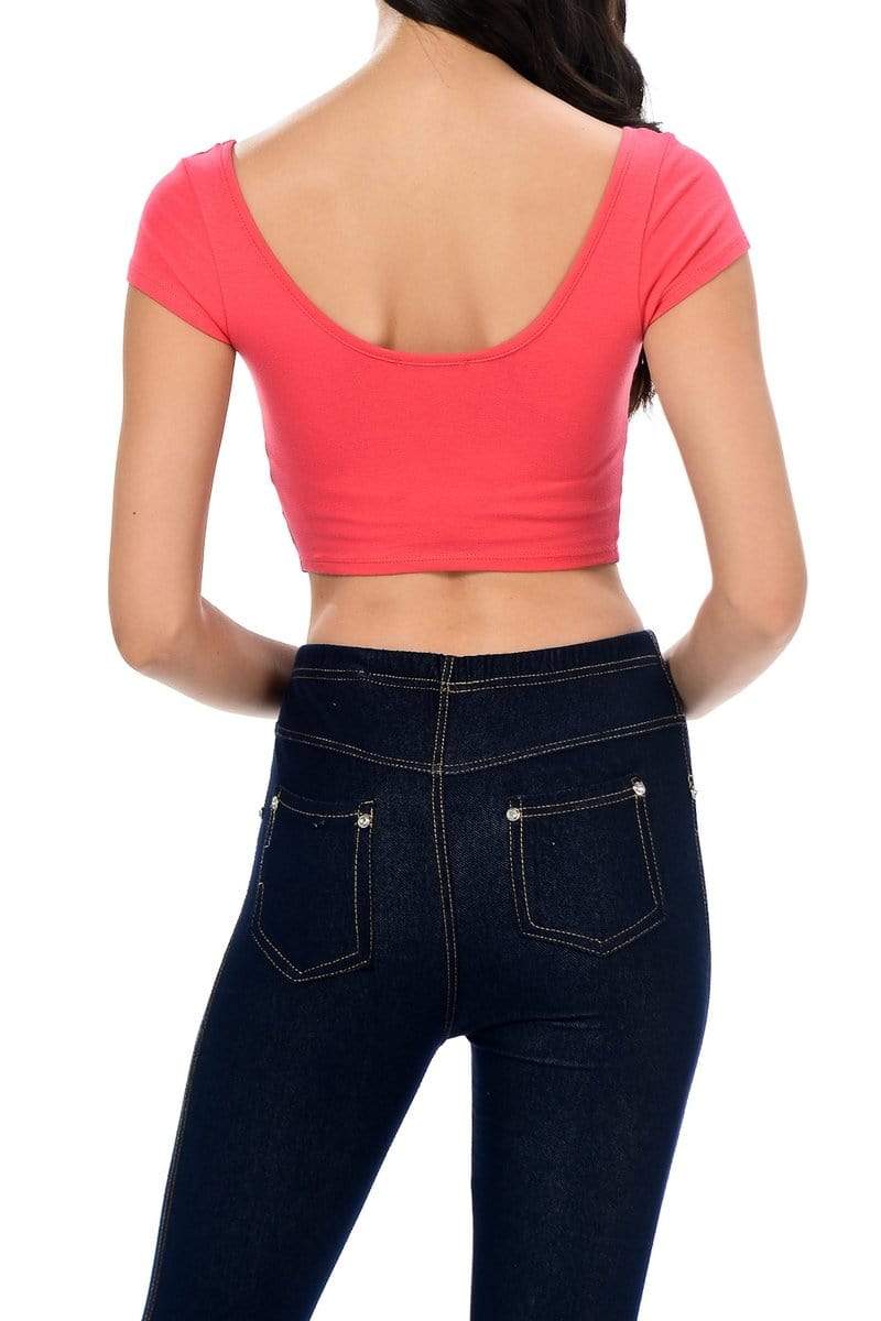 Auliné Collection Apparel Auliné Collection Womens Trendy Solid Color Basic Scooped Neck and Back Crop Top