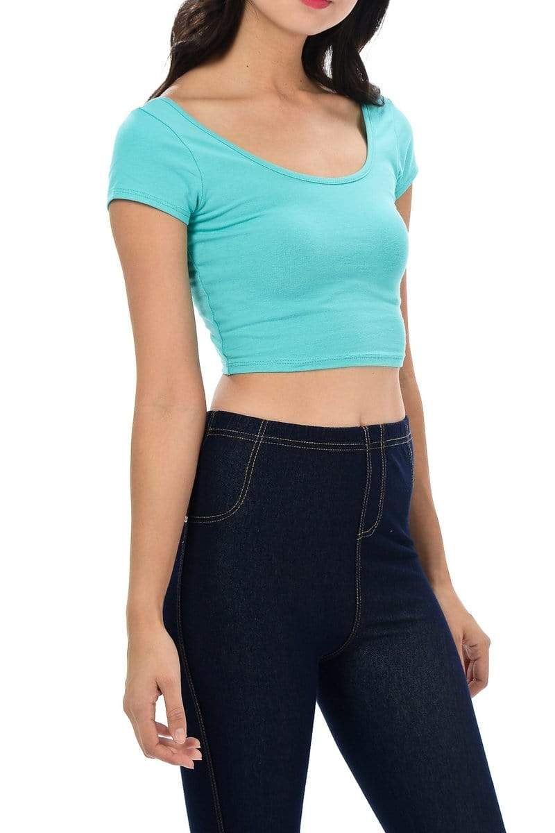 Auliné Collection Apparel Auliné Collection Womens Trendy Solid Color Basic Scooped Neck and Back Crop Top