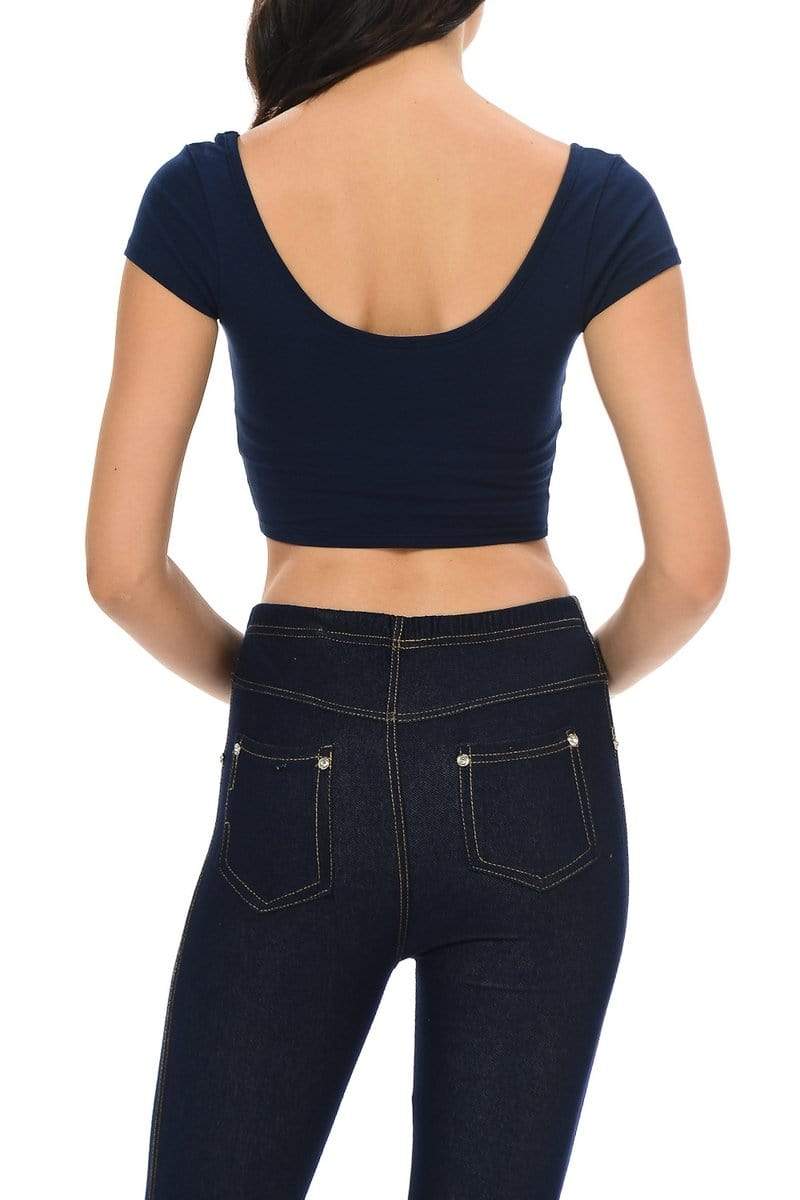 Auliné Collection Apparel Auliné Collection Womens Trendy Solid Color Basic Scooped Neck and Back Crop Top