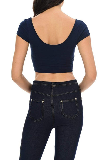 Auliné Collection Apparel Auliné Collection Womens Trendy Solid Color Basic Scooped Neck and Back Crop Top