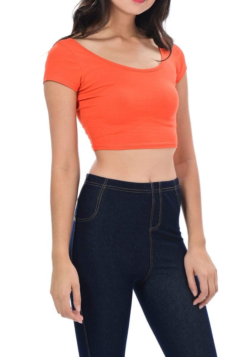 Auliné Collection Apparel Auliné Collection Womens Trendy Solid Color Basic Scooped Neck and Back Crop Top