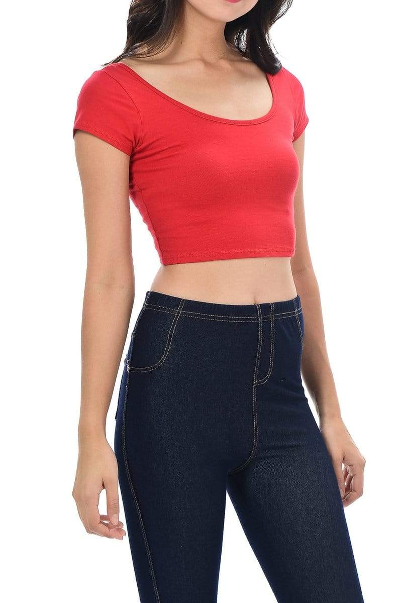 Auliné Collection Apparel Auliné Collection Womens Trendy Solid Color Basic Scooped Neck and Back Crop Top