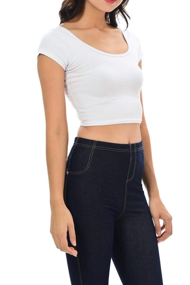 Auliné Collection Apparel Auliné Collection Womens Trendy Solid Color Basic Scooped Neck and Back Crop Top