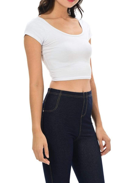 Auliné Collection Apparel Auliné Collection Womens Trendy Solid Color Basic Scooped Neck and Back Crop Top