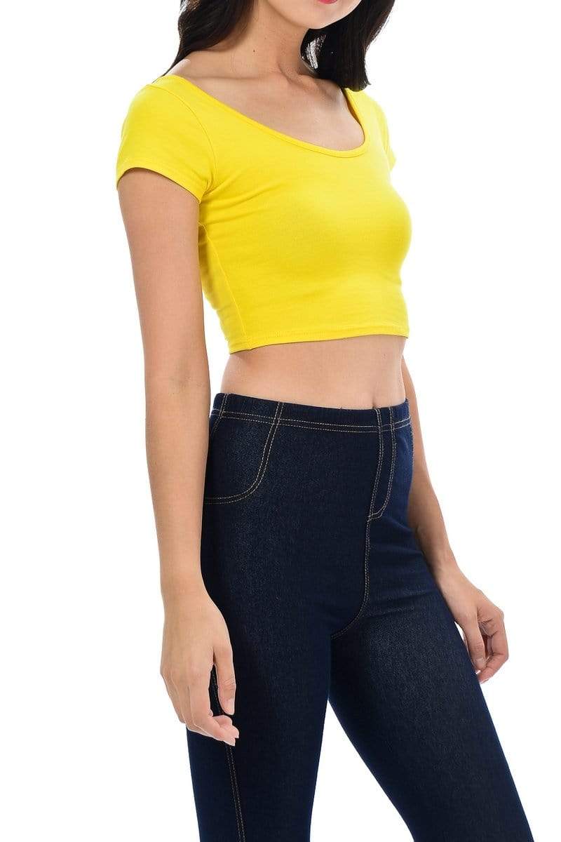 Auliné Collection Apparel Auliné Collection Womens Trendy Solid Color Basic Scooped Neck and Back Crop Top