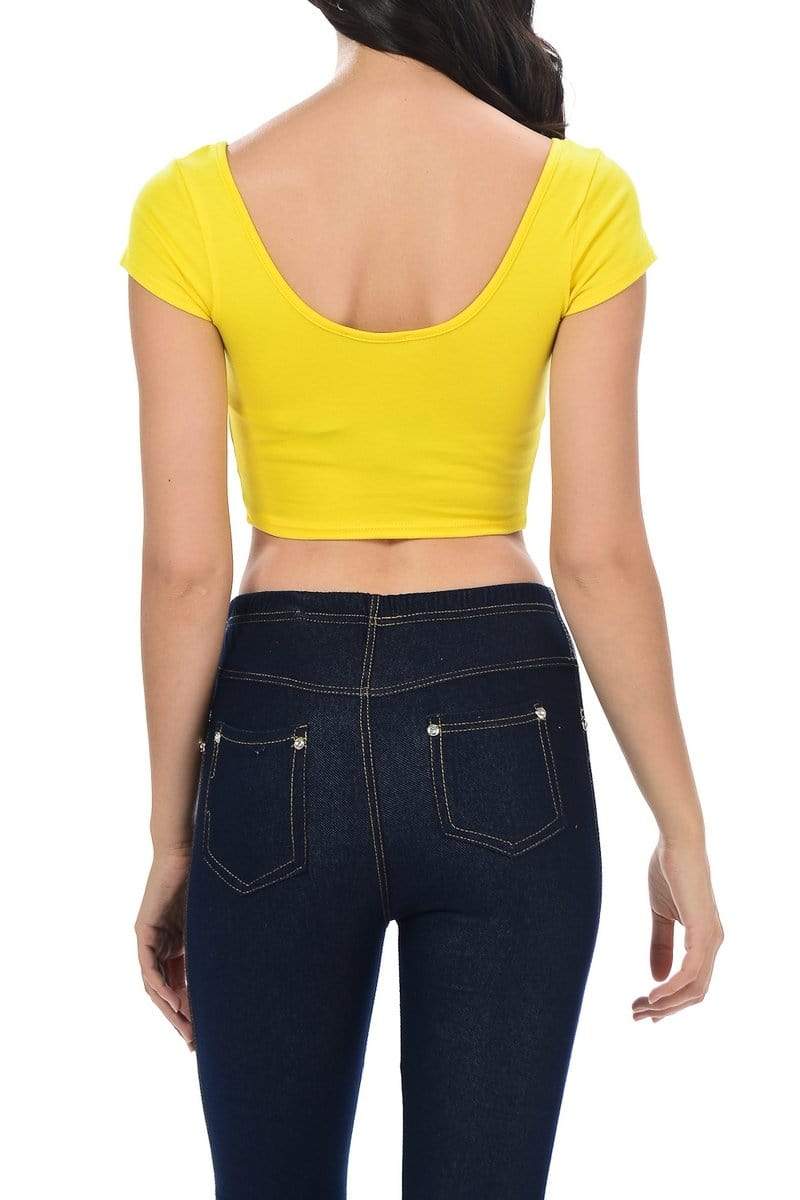 Auliné Collection Apparel Auliné Collection Womens Trendy Solid Color Basic Scooped Neck and Back Crop Top