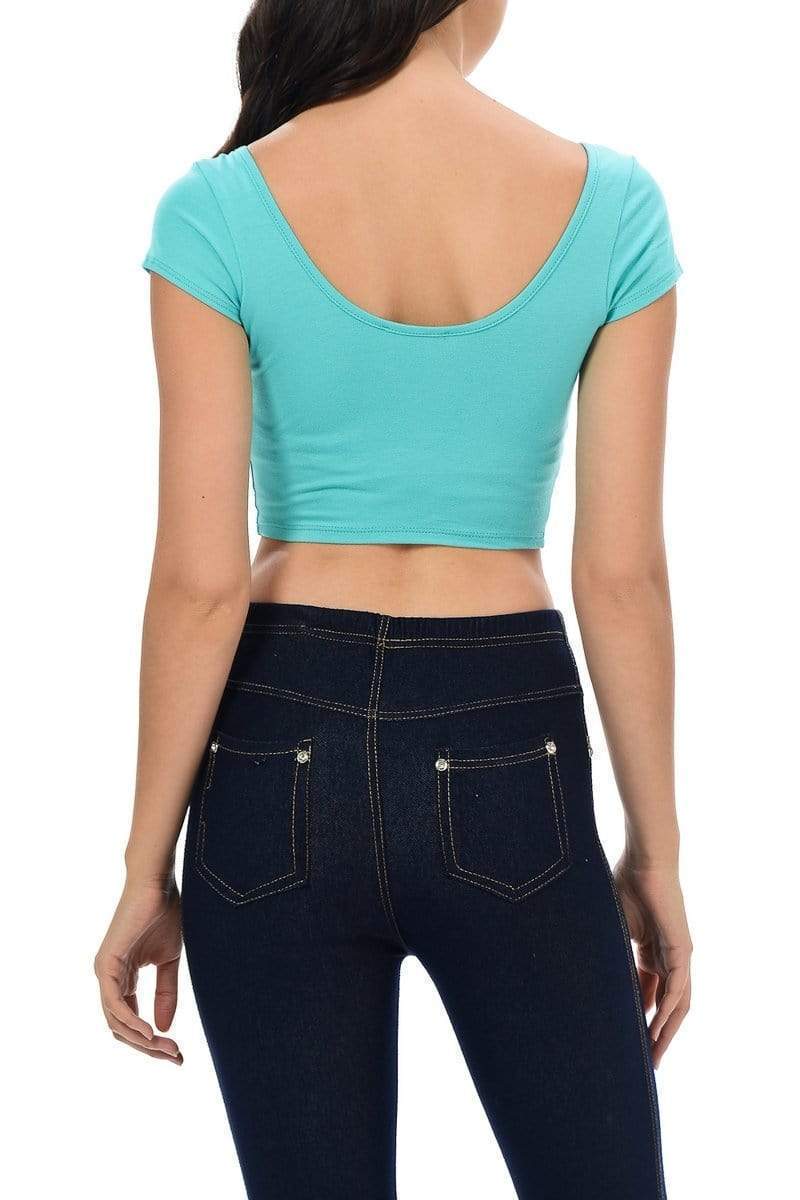 Auliné Collection Apparel Auliné Collection Womens Trendy Solid Color Basic Scooped Neck and Back Crop Top