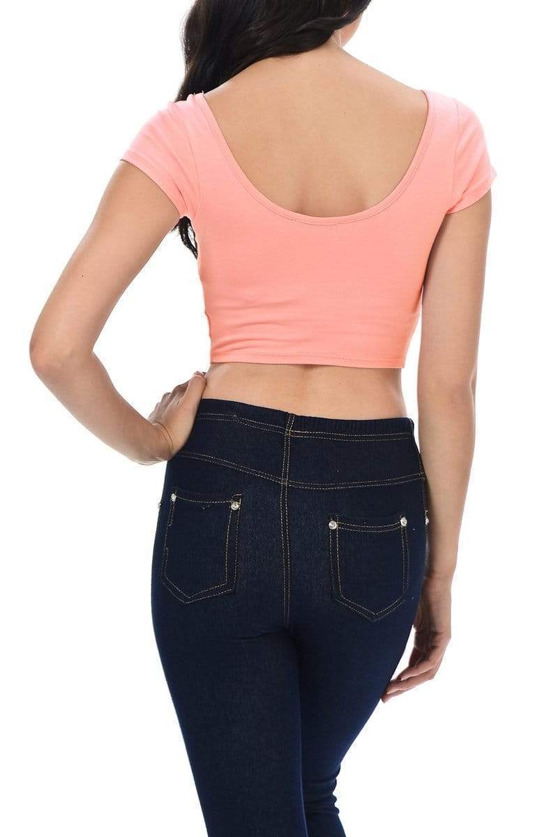 Auliné Collection Apparel Auliné Collection Womens Trendy Solid Color Basic Scooped Neck and Back Crop Top