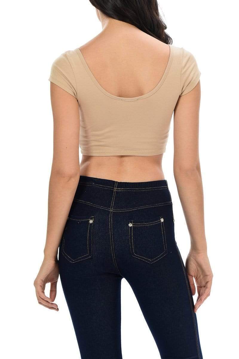 Auliné Collection Apparel Auliné Collection Womens Trendy Solid Color Basic Scooped Neck and Back Crop Top