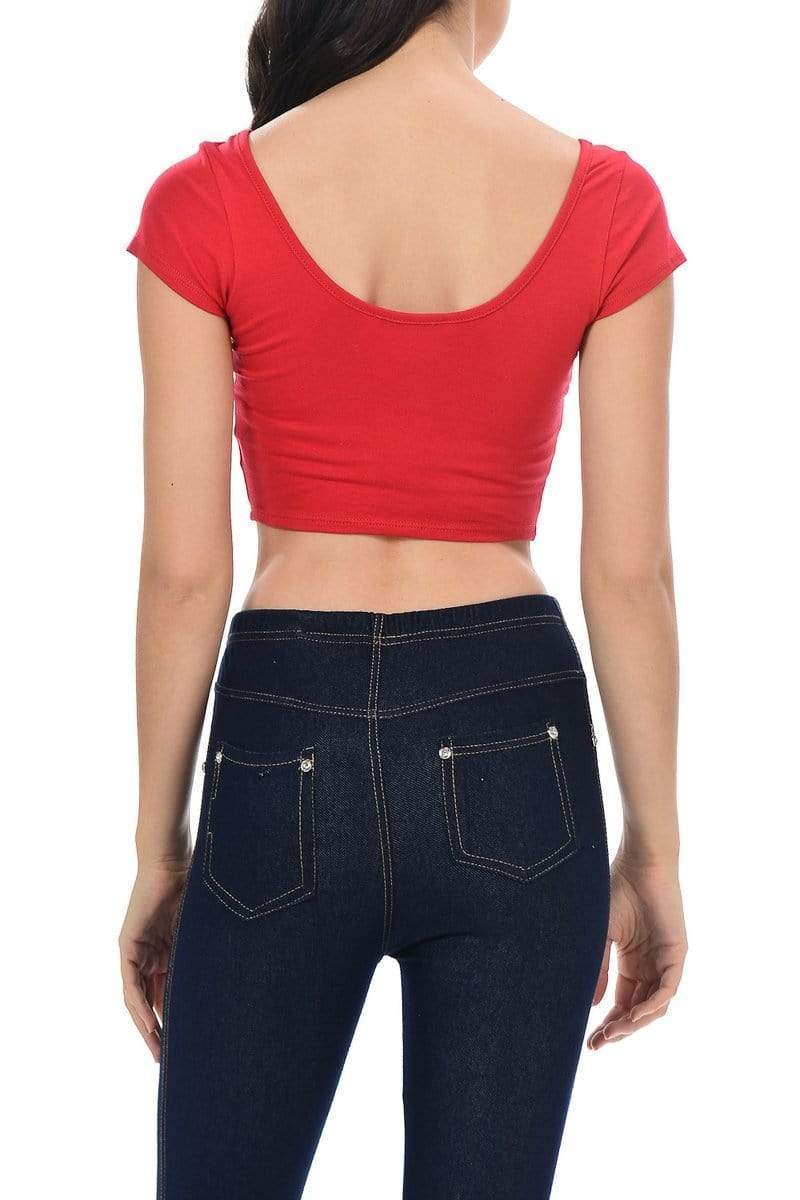 Auliné Collection Apparel Auliné Collection Womens Trendy Solid Color Basic Scooped Neck and Back Crop Top