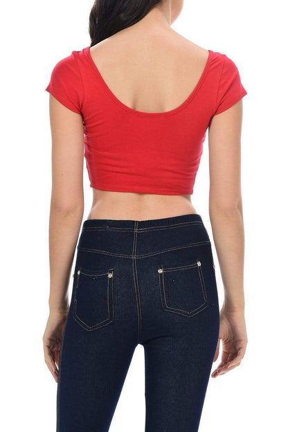 Auliné Collection Apparel Auliné Collection Womens Trendy Solid Color Basic Scooped Neck and Back Crop Top