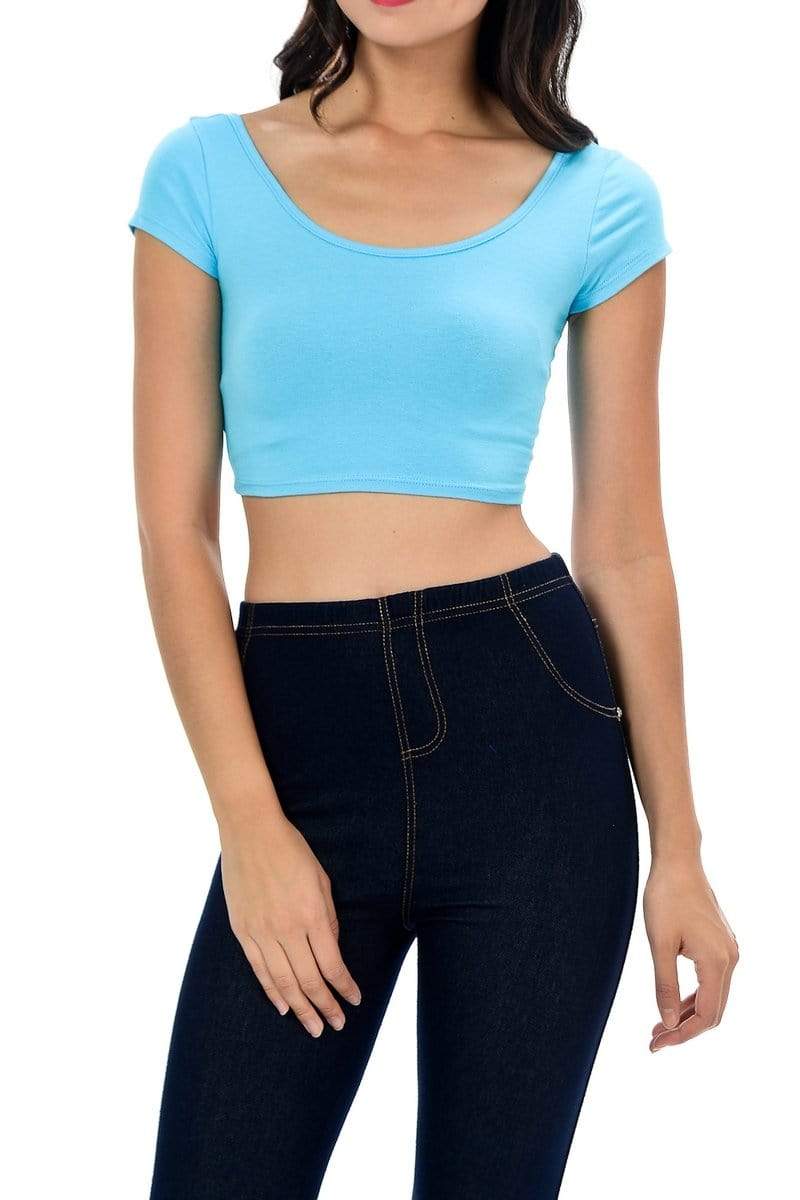 Auliné Collection Apparel Aqua / Small Auliné Collection Womens Trendy Solid Color Basic Scooped Neck and Back Crop Top