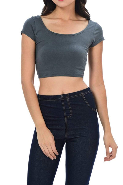 Auliné Collection Apparel Charcoal Gray / Small Auliné Collection Womens Trendy Solid Color Basic Scooped Neck and Back Crop Top