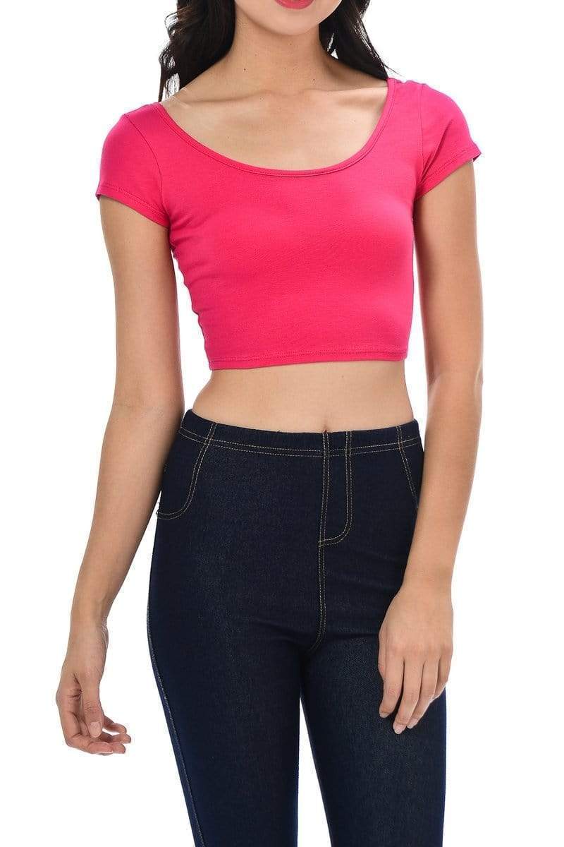 Auliné Collection Apparel Hot Pink / Small Auliné Collection Womens Trendy Solid Color Basic Scooped Neck and Back Crop Top