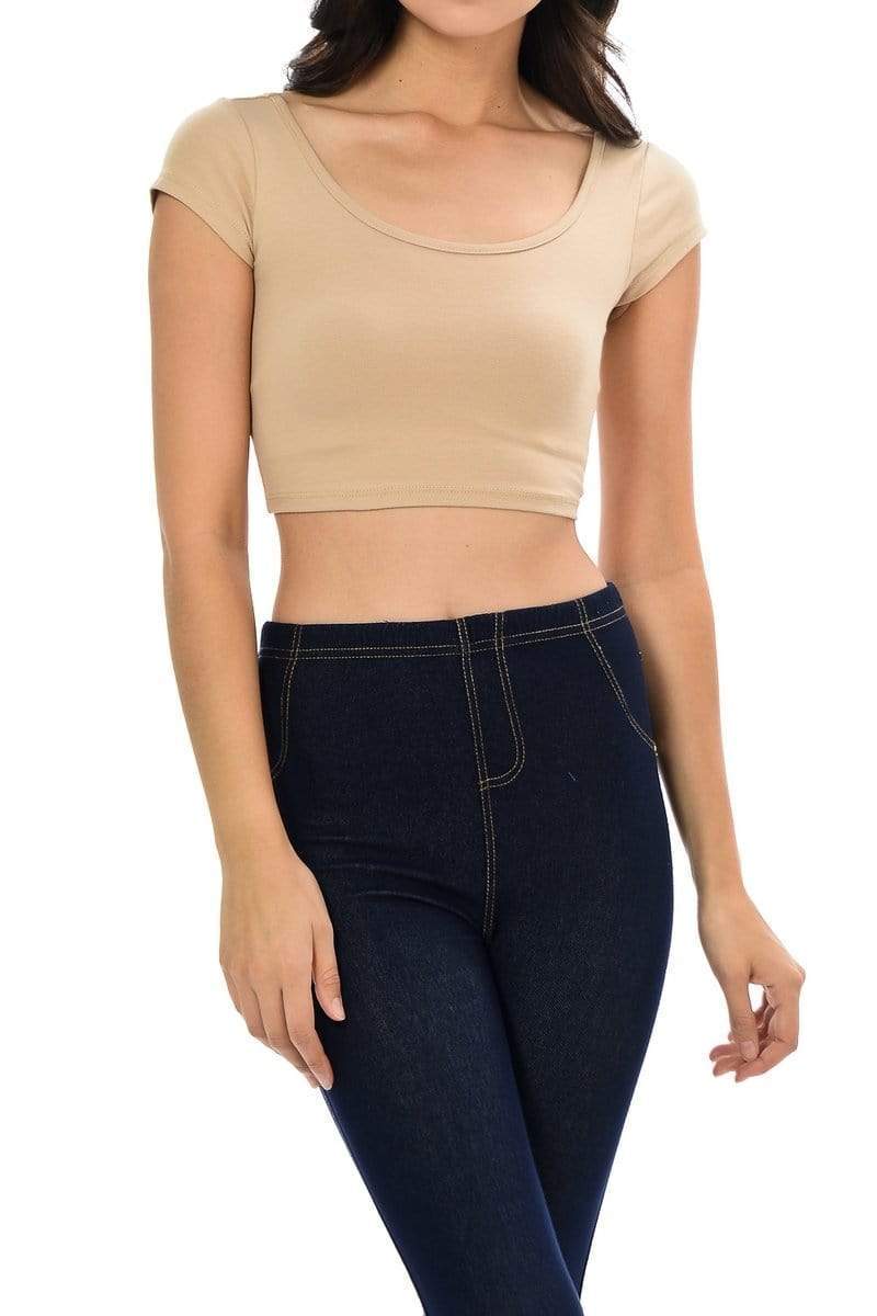 Auliné Collection Apparel Khaki / Small Auliné Collection Womens Trendy Solid Color Basic Scooped Neck and Back Crop Top