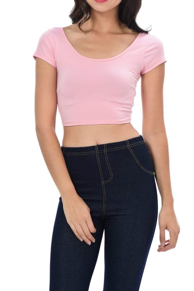 Auliné Collection Apparel Light Pink / Small Auliné Collection Womens Trendy Solid Color Basic Scooped Neck and Back Crop Top