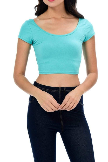 Auliné Collection Apparel Mint / Small Auliné Collection Womens Trendy Solid Color Basic Scooped Neck and Back Crop Top