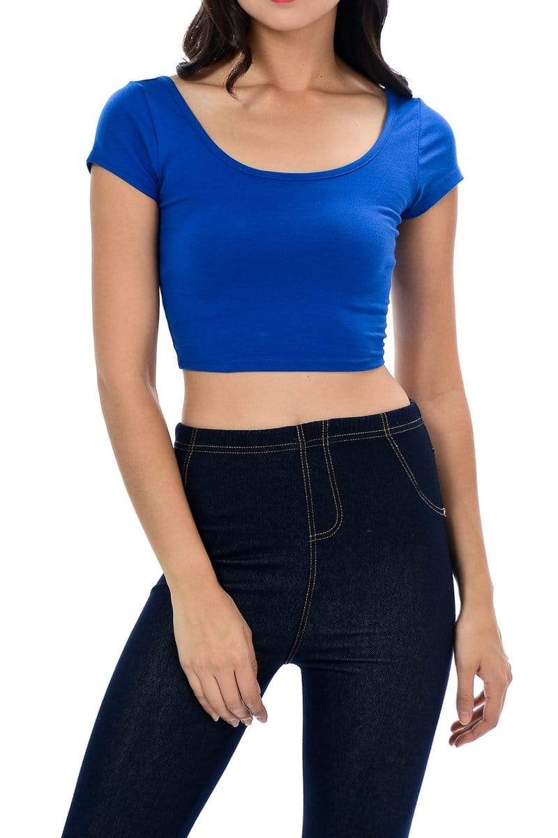 Auliné Collection Apparel Royal Blue / Small Auliné Collection Womens Trendy Solid Color Basic Scooped Neck and Back Crop Top