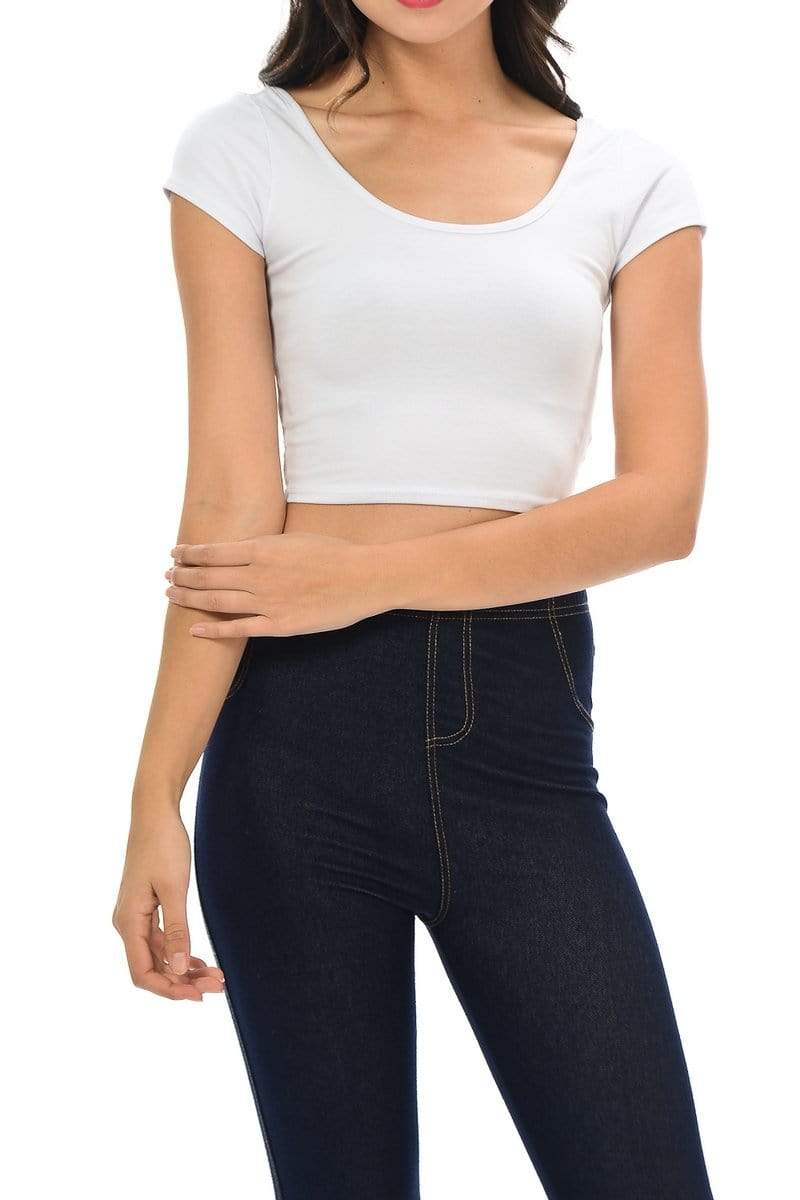 Auliné Collection Apparel White / Small Auliné Collection Womens Trendy Solid Color Basic Scooped Neck and Back Crop Top