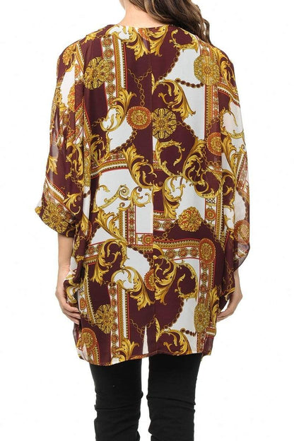 Auliné Collection Womens USA Made Casual Cover Up Cape Gown Robe Cardigan Kimono, Baroque
