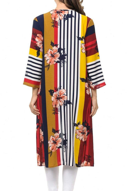 Auliné Collection Womens USA Made Casual Cover Up Cape Gown Robe Cardigan Kimono, Color Block Floral