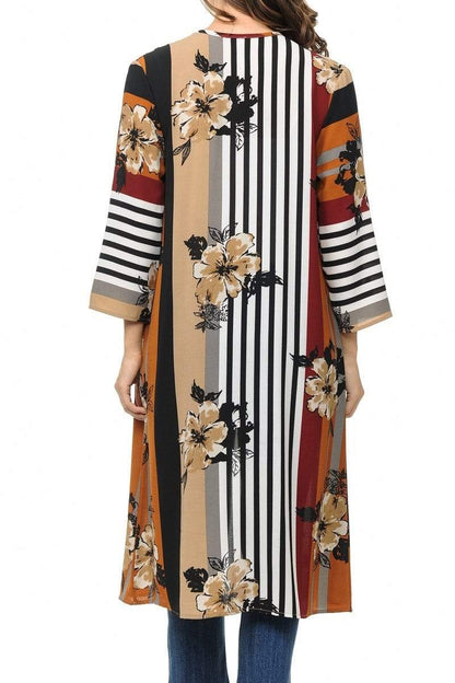 Auliné Collection Womens USA Made Casual Cover Up Cape Gown Robe Cardigan Kimono, Color Block Floral