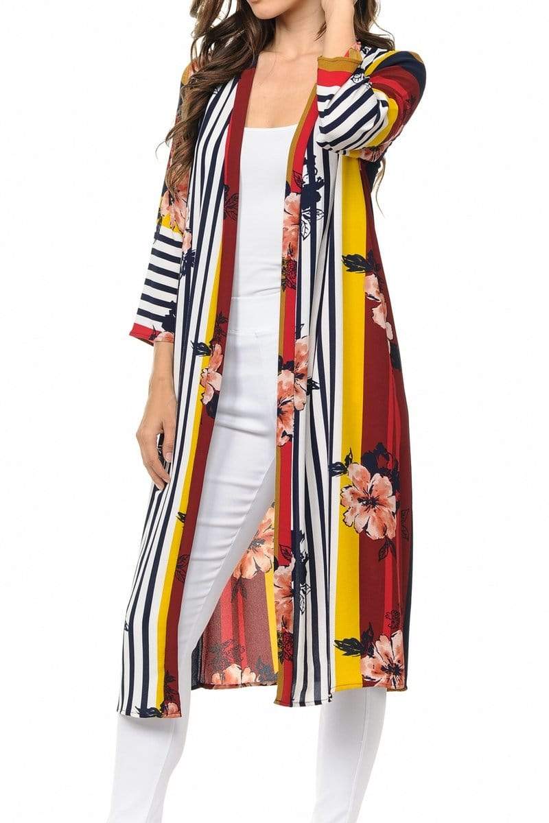 Auliné Collection Womens USA Made Casual Cover Up Cape Gown Robe Cardigan Kimono, Color Block Floral