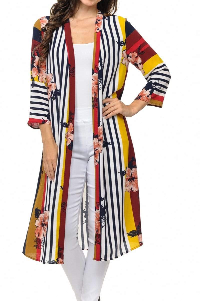 Auliné Collection Womens USA Made Casual Cover Up Cape Gown Robe Cardigan Kimono, Color Block Floral