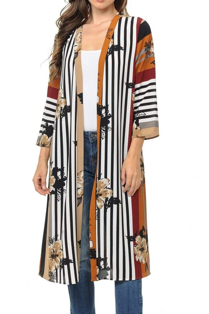 Auliné Collection Womens USA Made Casual Cover Up Cape Gown Robe Cardigan Kimono, Color Block Floral