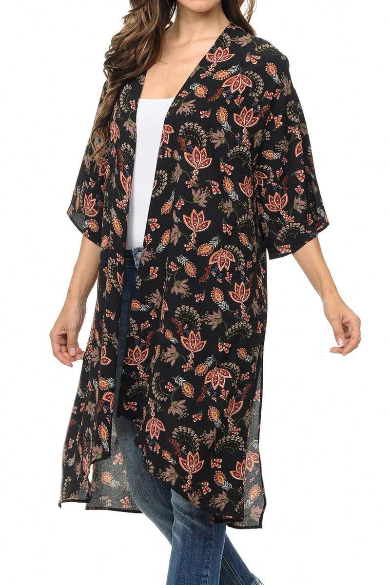 Auliné Collection Womens USA Made Casual Cover Up Cape Gown Robe Cardigan Kimono, Liberty Floral