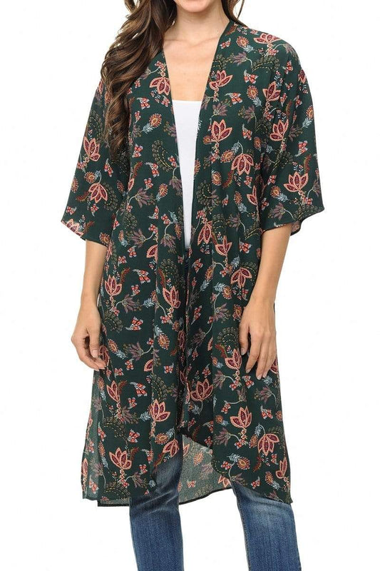Auliné Collection Womens USA Made Casual Cover Up Cape Gown Robe Cardigan Kimono, Liberty Floral