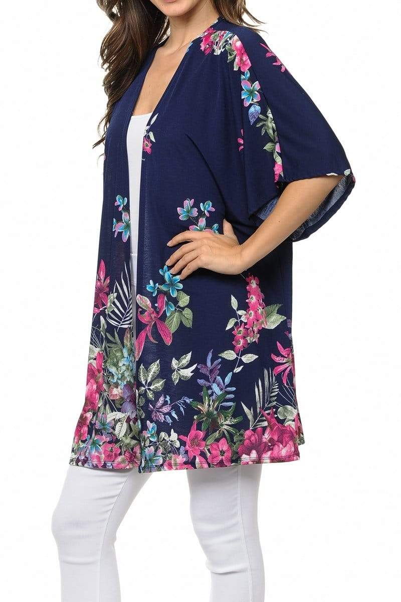 Auliné Collection Womens USA Made Casual Cover Up Cape Gown Robe Cardigan Kimono, Rainforest Floral