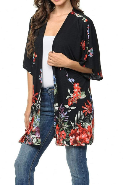 Auliné Collection Womens USA Made Casual Cover Up Cape Gown Robe Cardigan Kimono, Rainforest Floral