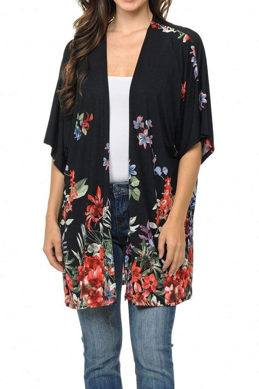 Auliné Collection Womens USA Made Casual Cover Up Cape Gown Robe Cardigan Kimono, Rainforest Floral