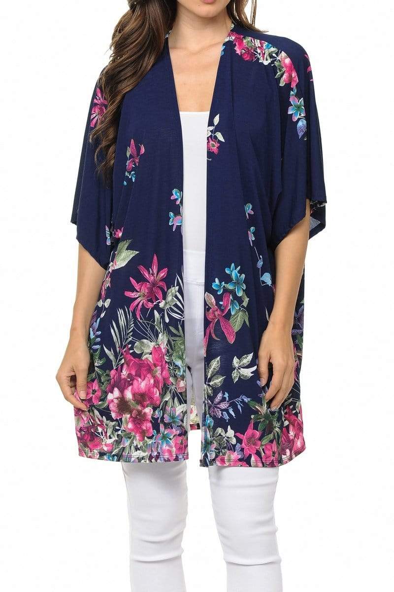 Auliné Collection Womens USA Made Casual Cover Up Cape Gown Robe Cardigan Kimono, Rainforest Floral