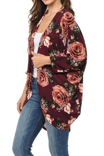 Auliné Collection Womens USA Made Casual Cover Up Cape Gown Robe Cardigan Kimono, Rose Bloom